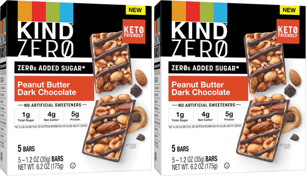 KIND ZERO Added Sugar Bars, Keto Snack, Dark Chocolate Nuts and Sea Salt, Good Source of Fiber, Gluten Free, Low Sugar, 6g Protein, 10 Count