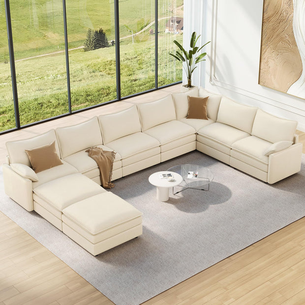 Vesgantti 108" Modular Sectional Sofa, Comfy Cloud Couch with Movable Ottoman Deep Seat Chenille L Shaped Modular Sofa, Sectional Couches for Living Room, Bedroom and Apartment, Beige
