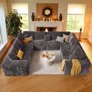 114" Boneless Couches for Living Room, Brown Faux Leather Cloud Sectional Couches with Chaise, Deep Seat L Shaped Modular Sofa, No Assembly Required Sofas in a Box (Right,Faux Leather,Brown)