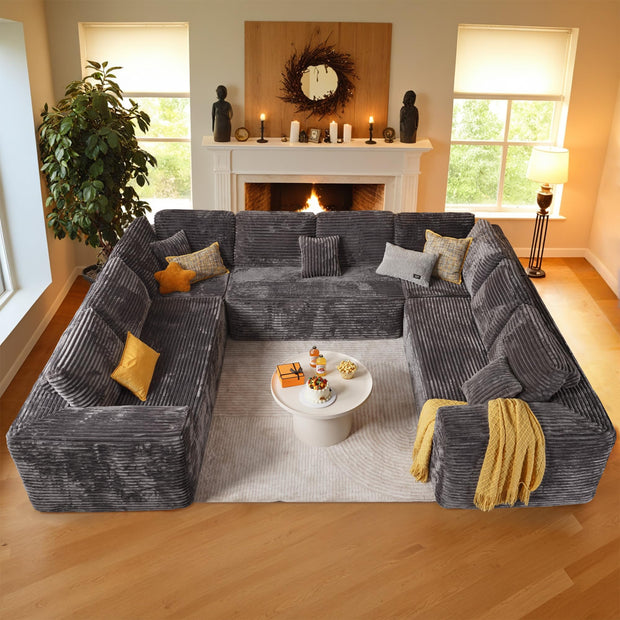 114" Boneless Couches for Living Room, Brown Faux Leather Cloud Sectional Couches with Chaise, Deep Seat L Shaped Modular Sofa, No Assembly Required Sofas in a Box (Right,Faux Leather,Brown)