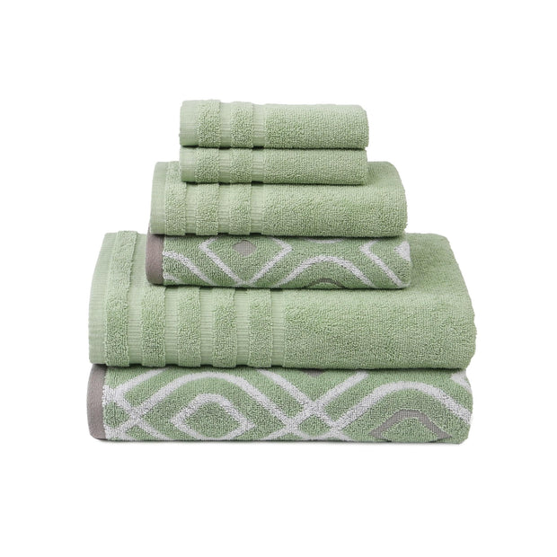 Modern Threads Oxford 6-Piece 100% Cotton Towel Set – Yarn Dyed Jacquard & Solid – Includes 2 Bath Towels, 2 Hand Towels, 2 Washcloths – Absorbent, Quick Dry, Soft & Durable – Aqua