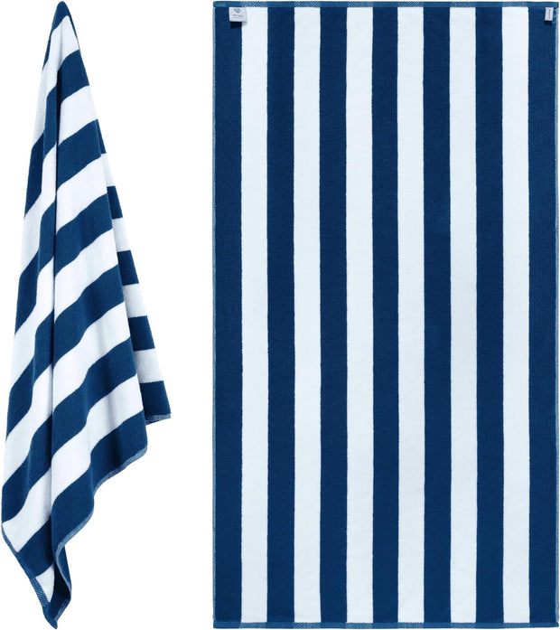 White Classic Stripe Cabana Beach Towels Oversized 2 Pack, Cotton Bath Towel Large - Luxury Plush Thick Hotel Swim Pool Towels for Adults Super Absorbent Quick Dry - 35x70 Mild Navy Blue | 2 Pack