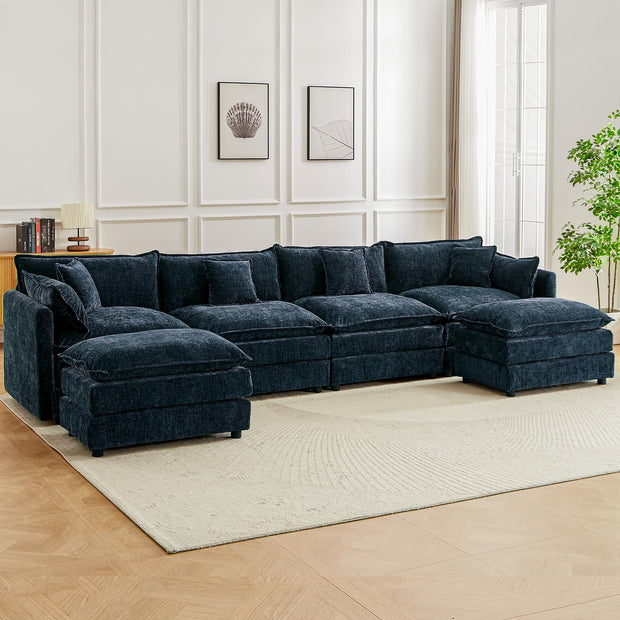 Modular Sectional Sofa, 112.2 Inch L Shaped Couch Set with Armrests, 3-Seater Comfy Cloud Couches with Movable Ottoman for Living Room Apartment, Coffee with 1 Ottoman