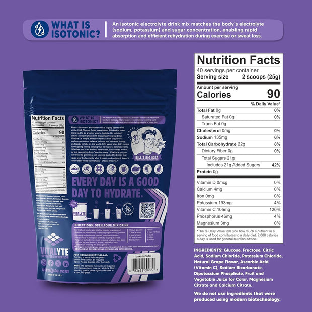 Vitalyte Electrolyte Powder Drink Mix, Isotonic Electrolyte Hydration Mix, Gluten Free Post Workout Powder Mix, Pack of 1, 35 oz., Cranberry Frost Flavor