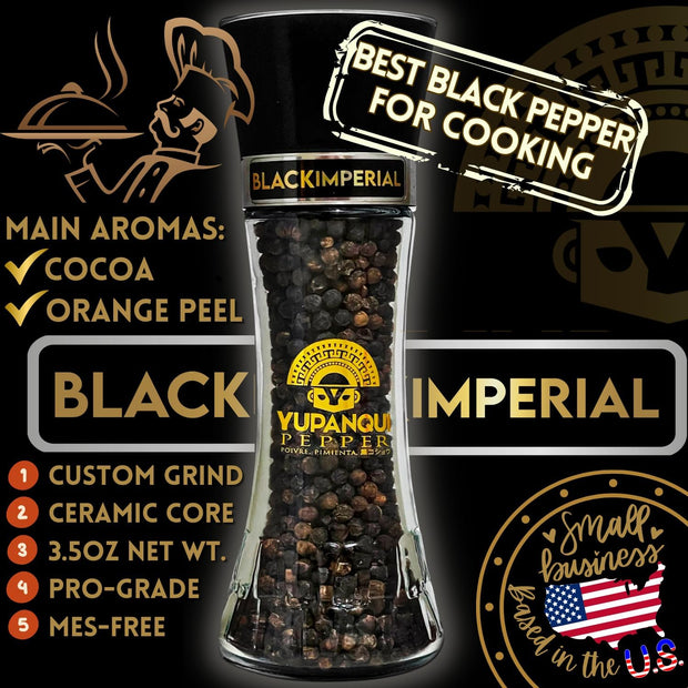 YUPANQUI Organic Black Pepper Grinder Manual Pepper Grinder 3.5oz Award-Winning Gourmet Peppercorns Peppermill BLACK IMPERIAL, Best Black Peppercorn Grinder for Kitchen