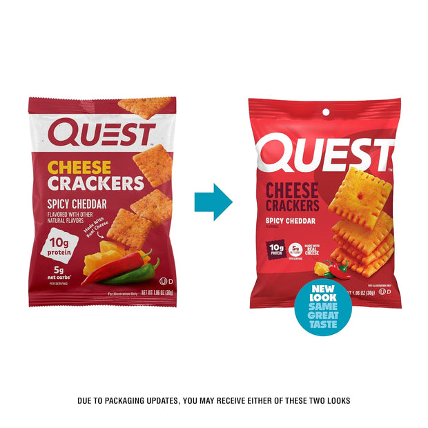 Quest Nutrition Cheese Crackers, Spicy Cheddar Blast, 10g of Protein, Low Carb, Made with Real Cheese, 12 Count (1.06 oz bags)