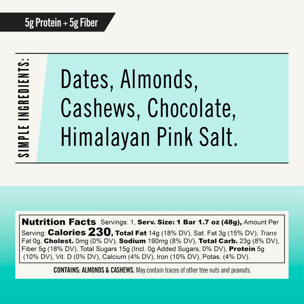 Thunderbird Bars Energy Snack, Gluten-Free with Protein, Healthy Real Food, Vegan Paleo Non-GMO, No Added Sugar, Chocolate Almond Butter Sea Salt Flavor (6 Count, 1.7 oz. Bars)