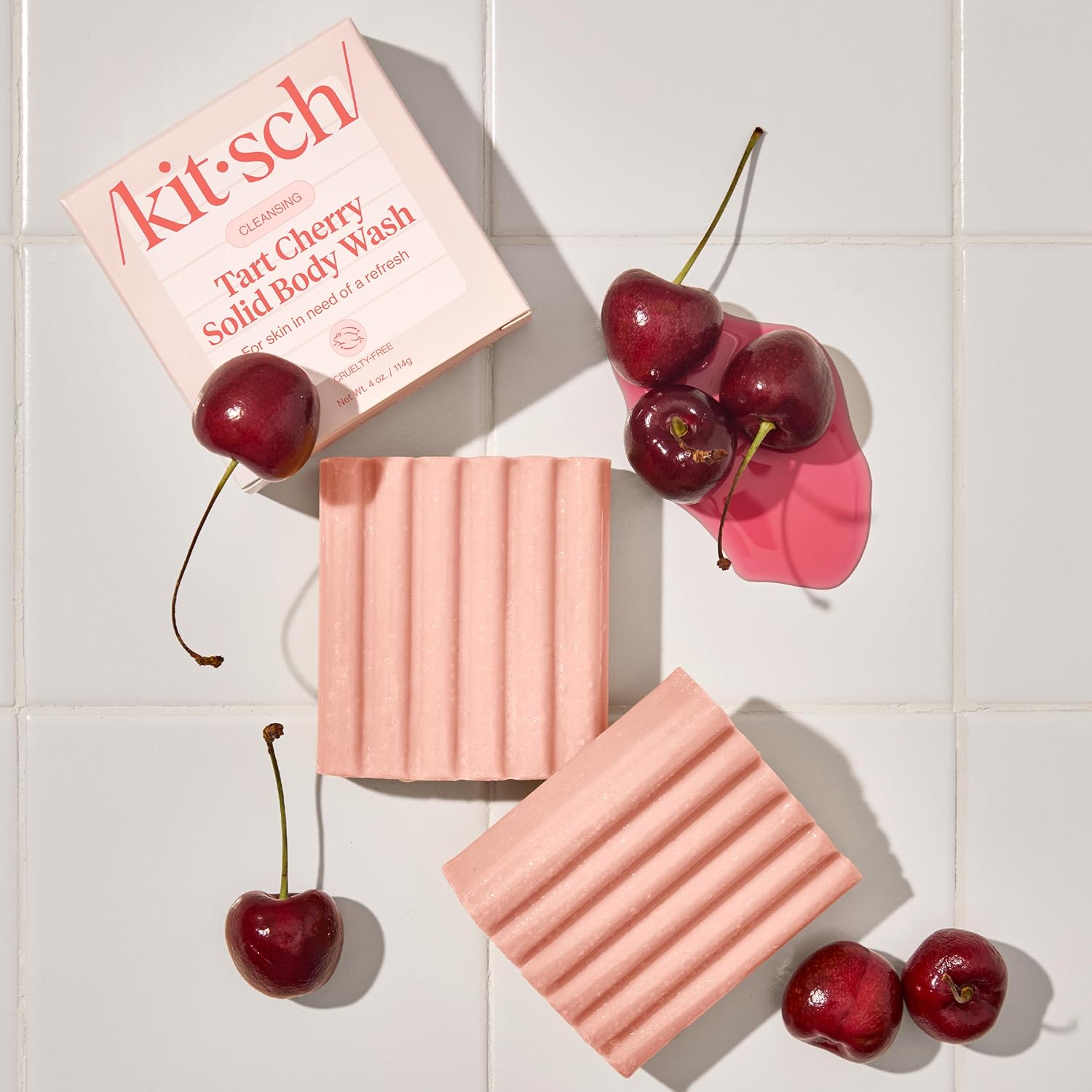 Kitsch Cleansing Tart Cherry Soap Bar with Refreshing Scent - Eco-Friendly Body Wash Women Love - Cherry Solid Bar Soap for Daily Use - Silicone, Sulfate and Paraben Free, Made in USA - 4oz