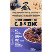 Quaker Immunity Instant Oatmeal, Blueberry Blackberry, Good Source of Vitamins C, D, & Zinc, Whole Grains, No Artificial Flavors, No Colors from Artificial Sources, 1.41 oz Packets, (6 Pack)