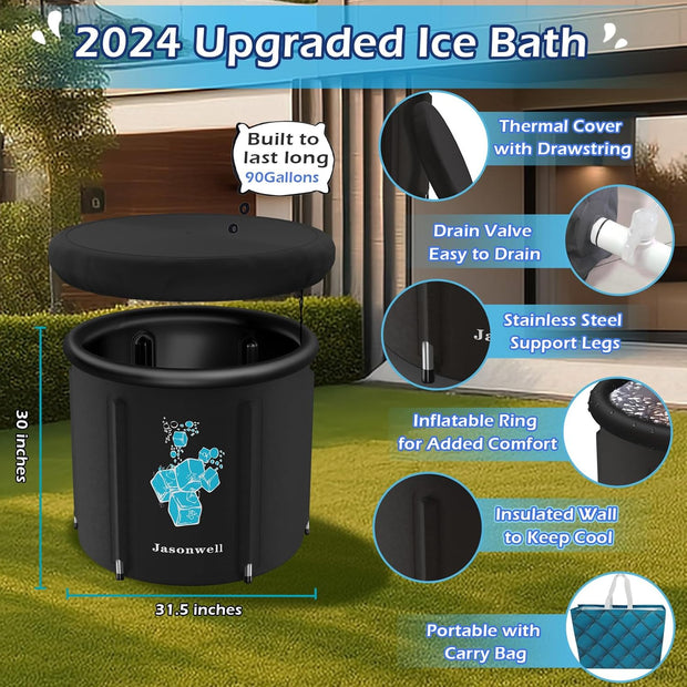 Jasonwell Ice Bath Tub for Athletes - Heavy Duty Cold Water Therapy Plunge Tub Ice Pod for Recovery Portable Ice Barrel Plunge Pool for Outdoor Inflatable Hot Tub Bathtub at Home for Adults