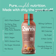 OWYN Only What You Need Double Shot Dairy Free Keto Protein Coffee Shake, Caramel Macchiato, 0g Sugar, 20g Plant Based Protein, 180mg Caffeine, Gluten & Soy Free, Non-GMO, Vegan (12 Pack, 12 Fl Oz)
