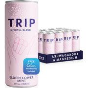 Trip Mindful Blend, Lightly Sparkling Adaptogen Seltzer, Mocktail w/ 120mg Magnesium Citrate with Ashwagandha, Lions Mane & L Theanine, No Added Sugar, Vegan, Peach Ginger, 12 Oz, 12Pk
