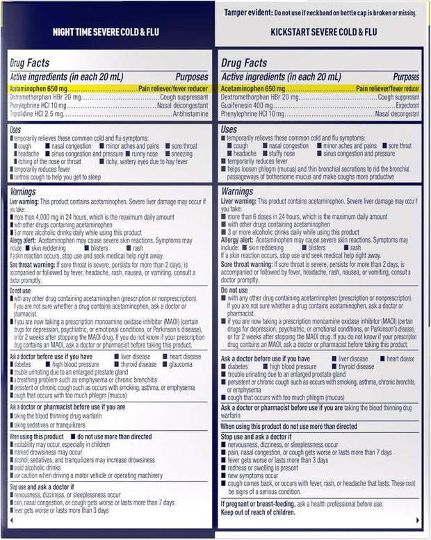 Mucinex Maximum Strength Fast-Max Cold & Flu and Nightshift, All-in-One Multi Symptom Relief Liquid, 6 Fl Oz - 2 Count (Pack of 1)