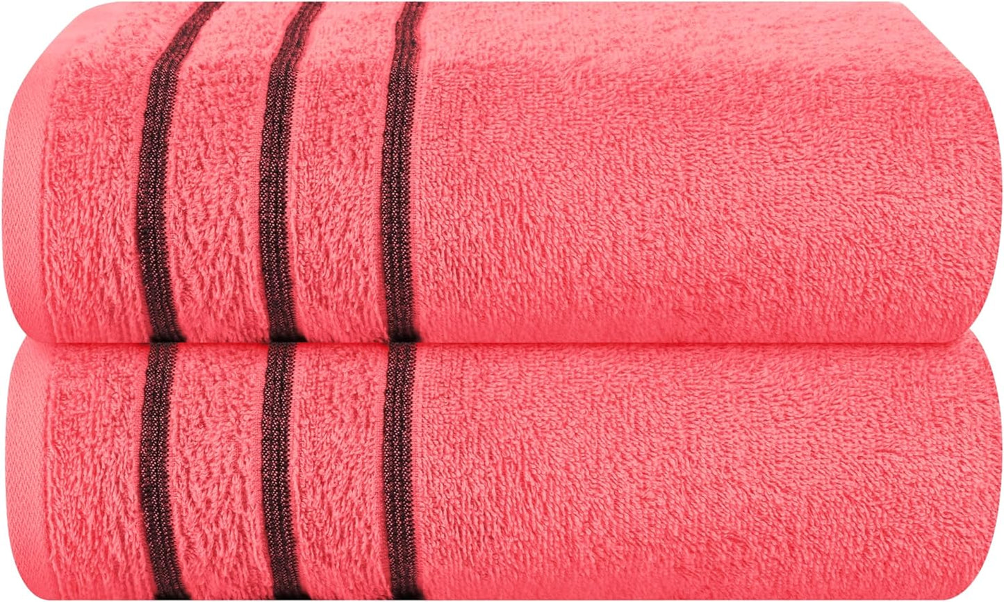 MyOwn Cotton 2 Pack Oversized Bath Towel Set 28x55 inches, Large Bath Towels, Ultra Absorbant Compact Quickdry & Lightweight Towel, Ideal for Gym Travel Camp Pool - Coral Orange, 71617