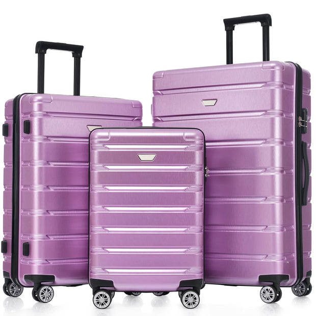 Merax Luggage Sets 3 Pcs, ABS Hardside Suit case with Spinner Wheels Lightweight TSA Lock, Gradient Pink, 20/24/28 Inch