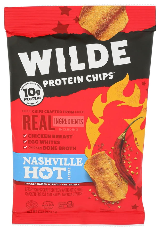 Nashville Hot Chicken Chips by Wilde Chips, Thin and Crispy, High Protein, Keto, Made with Real Chicken 2.25oz Bag