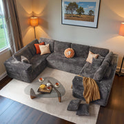 ovios 104" Cloud Sectional Couch with L-Shape Chaise,Modern Modular Sofa with Deep Seat, Upholstered Couches for Living Room Bedroom,No Assembly Required, Grey (Plush Corduroy Fabric)