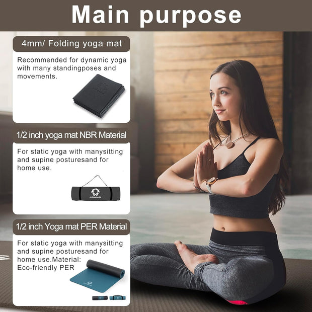 1/2-Inch Extra Thick NBR Yoga Mat with Enhanced Stability - Textured Design, Lightweight Mat with Carrying Strap & Case for Yoga, Pilates, Gym & Home Use (Multiple Colors)