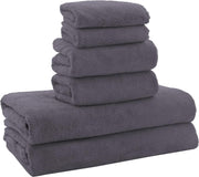 MOONQUEEN Ultra Soft Towel Set-Quick Drying-2 Bath Towels 2 Hand Towels 2 Washcloths - Microfiber Coral Velvet Highly Absorbent Towel for Bath Fitness, Bathroom, Sports, Yoga, Travel(Dark Grey, 6 Pcs)
