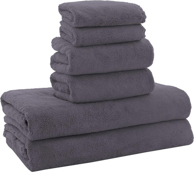 MOONQUEEN Ultra Soft Towel Set-Quick Drying-2 Bath Towels 2 Hand Towels 2 Washcloths - Microfiber Coral Velvet Highly Absorbent Towel for Bath Fitness, Bathroom, Sports, Yoga, Travel(Dark Grey, 6 Pcs)