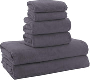 MOONQUEEN Ultra Soft Towel Set-Quick Drying-2 Bath Towels 2 Hand Towels 2 Washcloths - Microfiber Coral Velvet Highly Absorbent Towel for Bath Fitness, Bathroom, Sports, Yoga, Travel(Dark Grey, 6 Pcs)