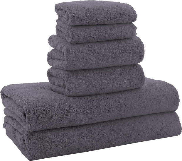 MOONQUEEN Ultra Soft Towel Set-Quick Drying-2 Bath Towels 2 Hand Towels 2 Washcloths - Microfiber Coral Velvet Highly Absorbent Towel for Bath Fitness, Bathroom, Sports, Yoga, Travel(Dark Grey, 6 Pcs)
