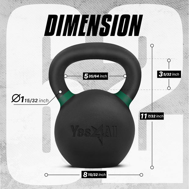 Yes4All Powder Coated Cast Iron Kettlebell Single Mint - 28 KG / 62 LB Strength Training Kettlebells Weight Set for Full Body Workout, Home Gym
