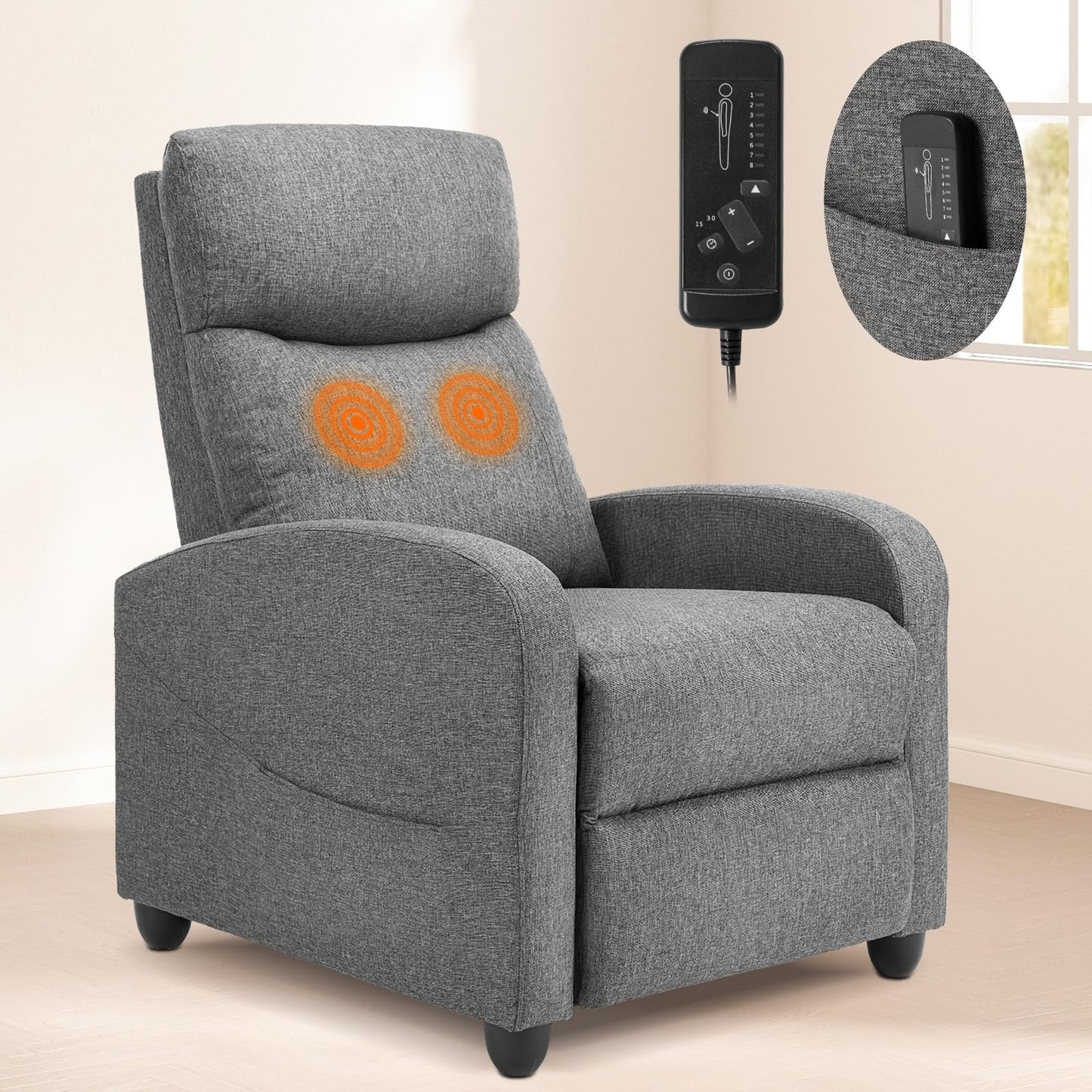 Recliner Chair for Living Room, Leather Home Theater Seating with Lumbar Support with Adjustable Backrest and Footrest, Modern Living Room Furniture with Padded Seat Backrest, Black
