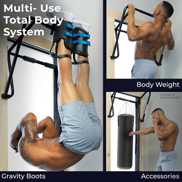 TEETER EZ-Up Inversion & Chin-Up System - Doorway Pull-up Workout Bar and Gravity Boots for Fitness, Stretching, and Back Pain Relief