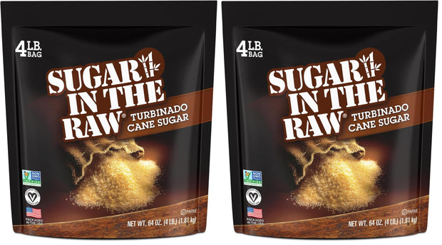 Sugar In The Raw Granulated Turbinado Cane Sugar, No erythritol, Pure Natural Sweetener, Hot & Cold Drinks, Coffee, Cooking, Baking, Vegan, Gluten-Free, Non-GMO, Bulk Sugar, 4lb Bag (1-Pack)