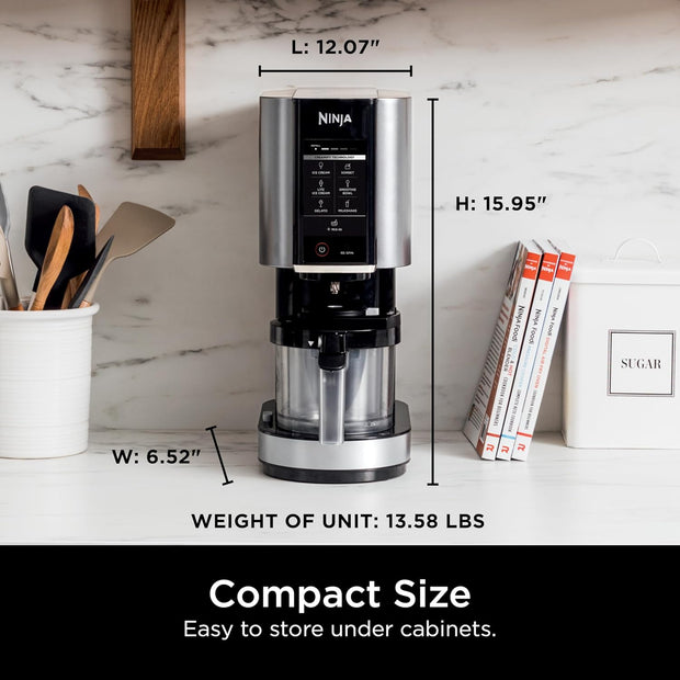 Ninja NC301 CREAMi Ice Cream Maker, for Gelato, Mix-ins, Milkshakes, Sorbet, Smoothie Bowls & More, 7 One-Touch Programs, with (2) Pint Containers & Lids, Compact Size, Perfect for Kids, Silver