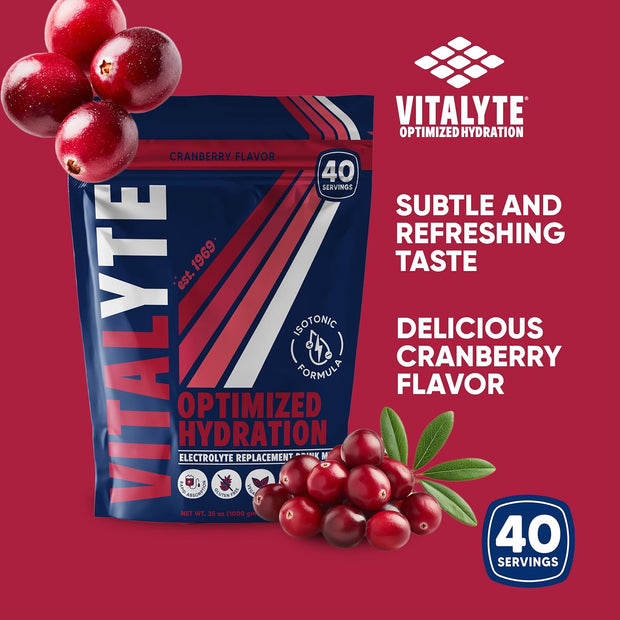 Vitalyte Electrolyte Powder Drink Mix, Isotonic Electrolyte Hydration Mix, Gluten Free Post Workout Powder Mix, Pack of 1, 35 oz., Cranberry Frost Flavor