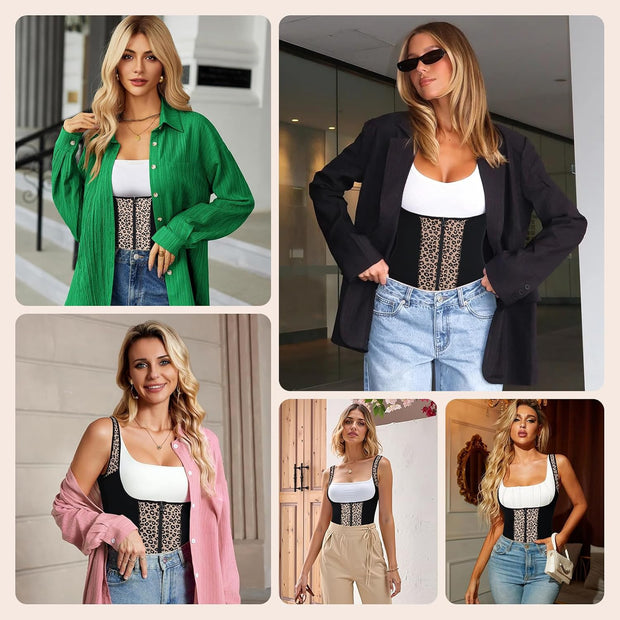 Women's Fajas Colombianas Shapewear Tummy Control Body Shaper Leopard Printed High Compression Garment SW11, Black