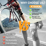 PreCut Kinesiology Tape for Knees, 12 PCS Waterproof KTQUICK Knee Tape for Knee Pain Relief Pre Cut, Original Cotton Athletic Knee Tape, Waterproof & Hypoallergenic Latex-Free for Sports (Black)