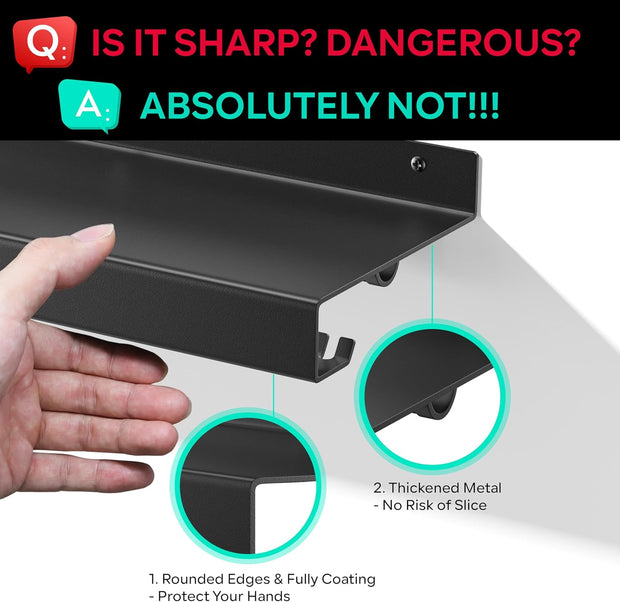 Metal Shelf Compatible with Tonal Accessories, Floating Shelf Organizer for Home Gym Storage, T-Lock Adapters Bracket Hanger, Gym Rack Wall Mounted with Hooks, Black Workout Holder