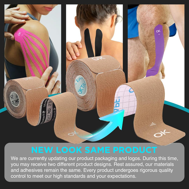 OK TAPE 4 Rolls Kinesiology Tape Precut, Cotton Elastic Athletic Tape Latex Free,20 Strips per Roll 2in x 16ft,Muscle Support,Mixcolor