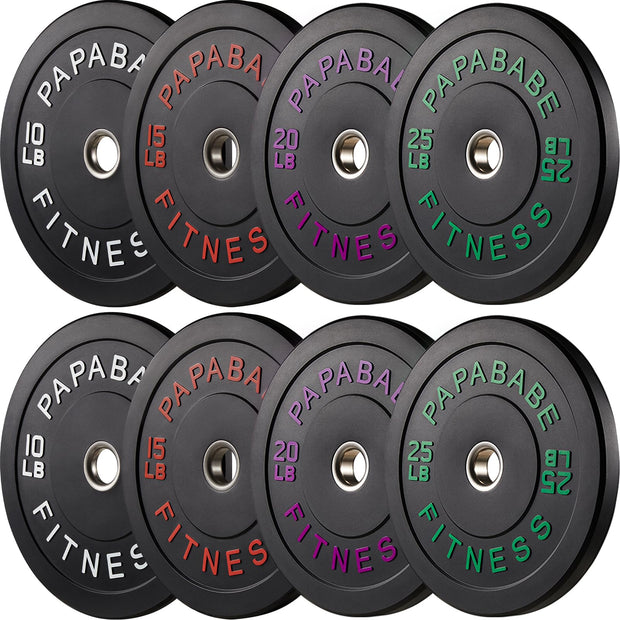 Papababe Weight Plates, 2-Inch Weights Plates Set, Floor Protective Rubber Weight Plates, 10-600lbs Bumper Plates for Barbell Strength Training & Weightlifting (Single/Pair/Full Set)