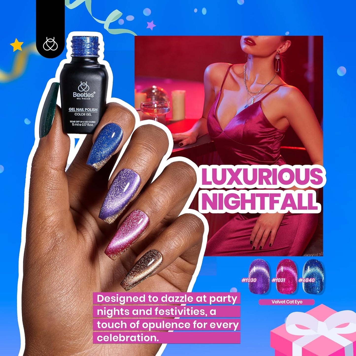 Beetles Cat Eye Gel Nail Polish Set-36 Colors Red Purple Brown Green Burgundy Magnetic Gel Nail Polish with Base Gel Glossy Matte Top Coat Magnet,Soak off UV Nail Gel DIY Nail Art Gift for Women