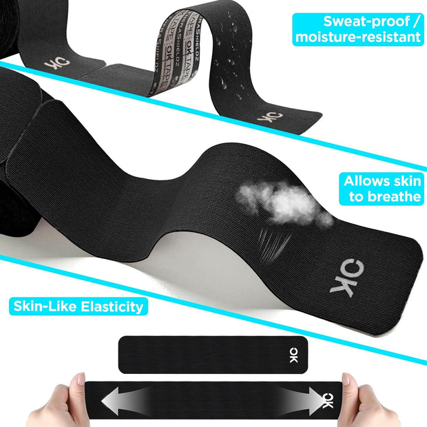 OK TAPE 4 Rolls Kinesiology Tape Precut, Cotton Elastic Athletic Tape Latex Free,20 Strips per Roll 2in x 16ft,Muscle Support,Mixcolor