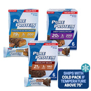 Pure Protein Bars, Chewy Chocolate Chip, Chocolate Deluxe, Chocolate Peanut Butter - Box of 6-3 Boxes - 1 Box of each flavor