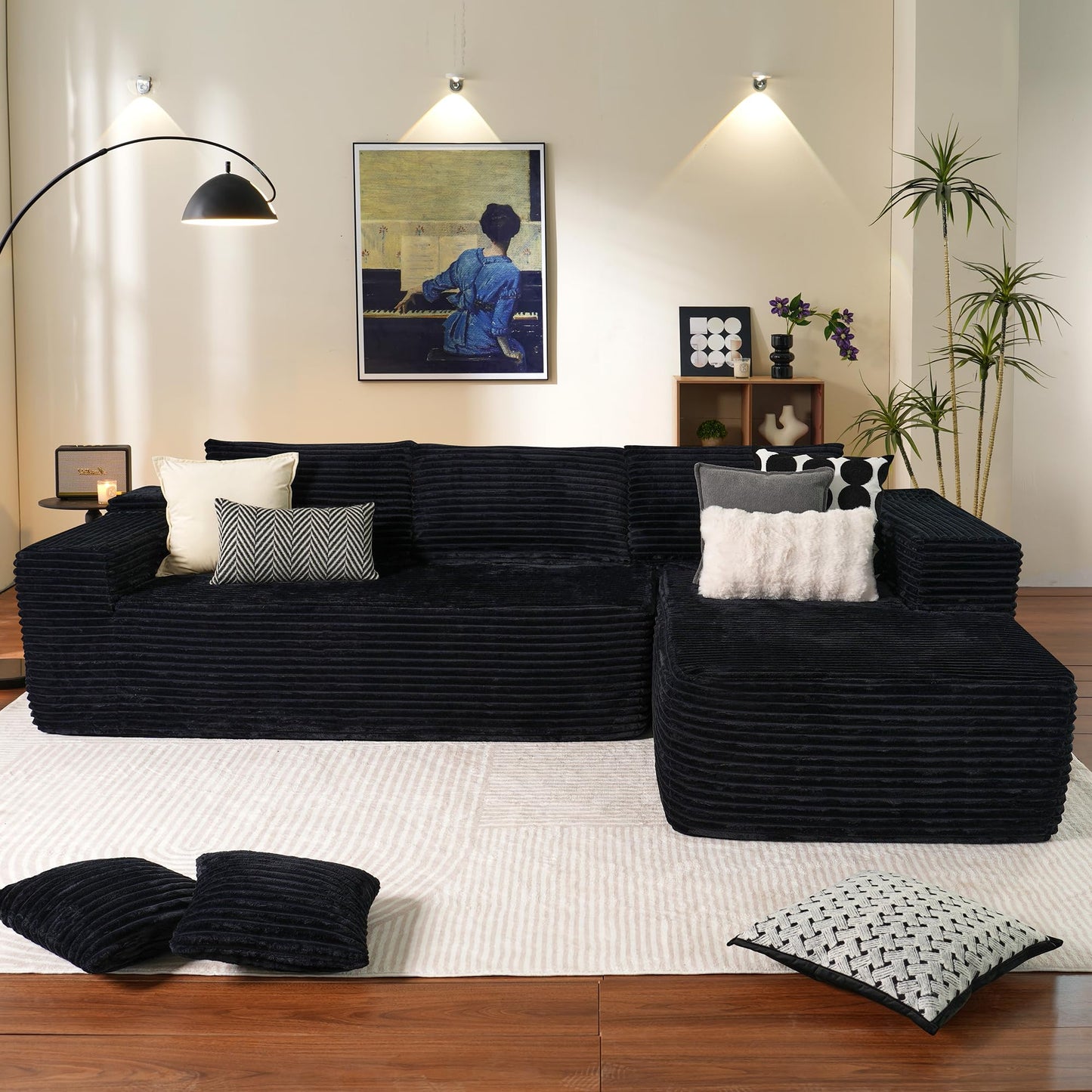 ovios Sectional Cloud Couch for Living Room, Modular Floor Sofa with Plush Corduroy, No Assembly Required, Big Comfy Couches Set with Fluffy Memory Foam, Stupendous U Shaped Sofas with Chaise, Brown