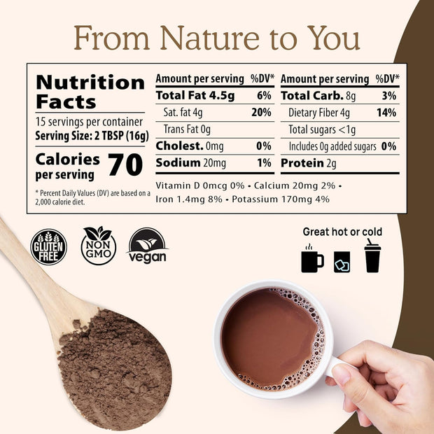 Real Mushrooms Organic Hot Chocolate Mix with Reishi, Turkey Tail, Chaga, Shiitake, Maitake – Cacao Powder Organic Mushroom– 5 Defenders Mushroom Cacao Powder, Vegan, Gluten-Free, 15 Servings