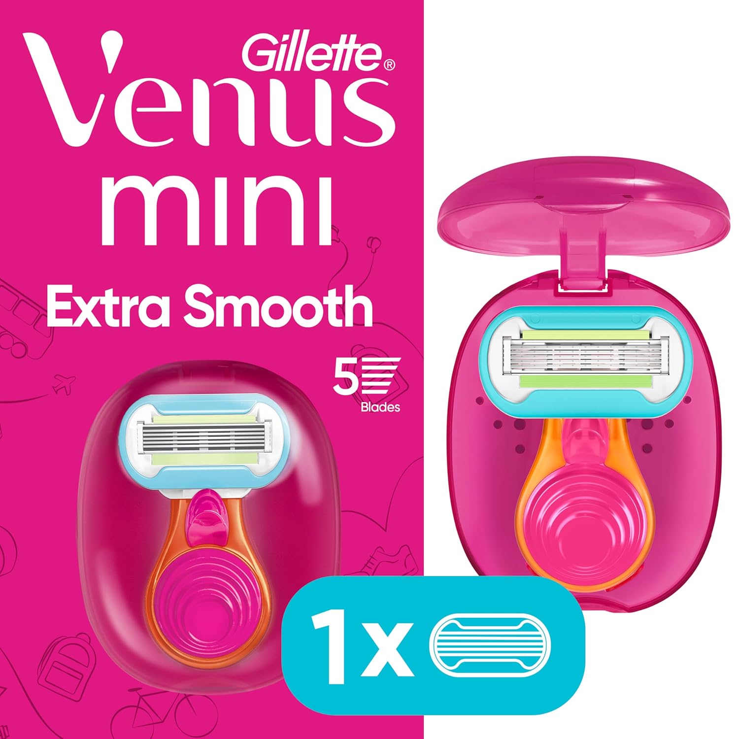 Gillette Venus Extra Smooth Travel Razor Kit for Women, Mini Handle + Refill + Case