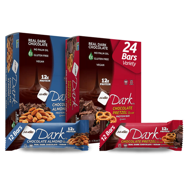 NuGo Dark Chocolate Pretzel and Sea Salt, 12g Protein Bar, Vegan, Gluten Free, Non-GMO, Kosher Pareve, 24 Count
