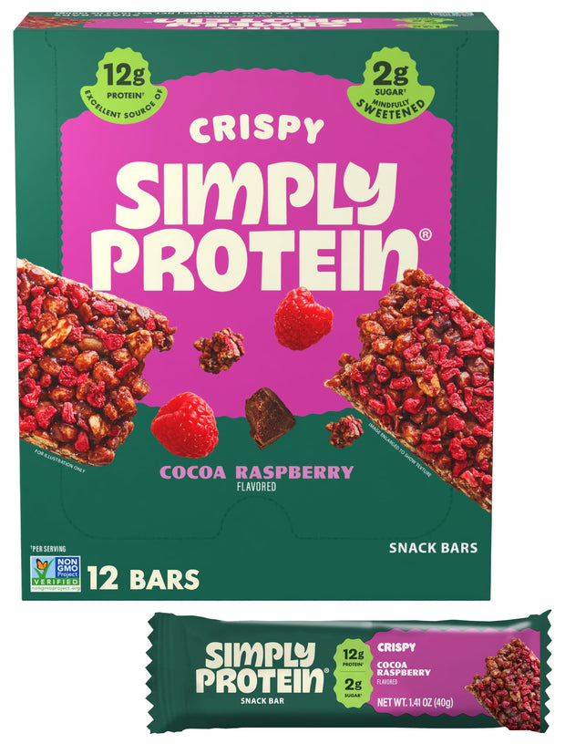 Simply Protein - Crispy Vegan Protein Bars Variety Pack, 3 Flavors - Plant Based, Protein Snacks - 13g Protein, 2g Sugar, 7g Fiber - Gluten Free, Non GMO, Kosher - 12 Bars