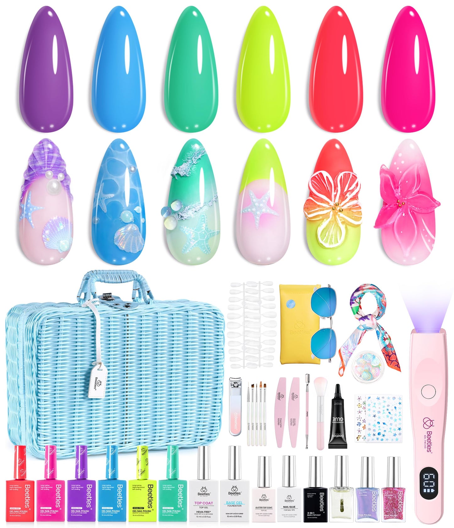 Beetles Gel Nail Polish Set,119 PCS 100 Colors Gel Polish Kit Base Glossy Matte Glitter Top Coat Neon Glitter Pearl Cat Eye White Red Pink Nude Nails Gift for Women Beetles Infinite Styles 100 Colors