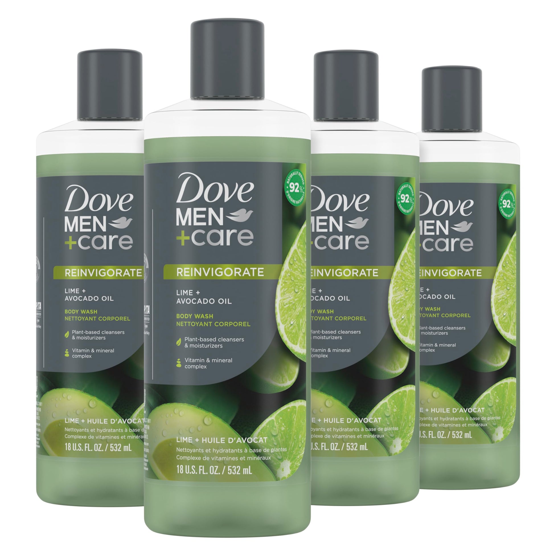 Dove Men+Care Body Wash Eucalyptus + Cedar Oil 4 Count to Rebuild Skin in the Shower with Plant-Based Cleansers and Moisturizers 18 oz