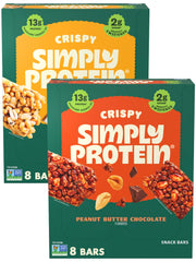 Simply Protein - Crispy Vegan Protein Bars Variety Pack, 3 Flavors - Plant Based, Protein Snacks - 13g Protein, 2g Sugar, 7g Fiber - Gluten Free, Non GMO, Kosher - 12 Bars