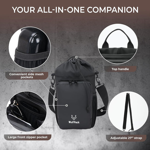 WulfPack Magnetic Gym Bag, Magnetic Bottle Bag, Water Bottle Carrier Holder with Large Phone Pockets, Large Pockets, Gym Bag, Work, and Sports