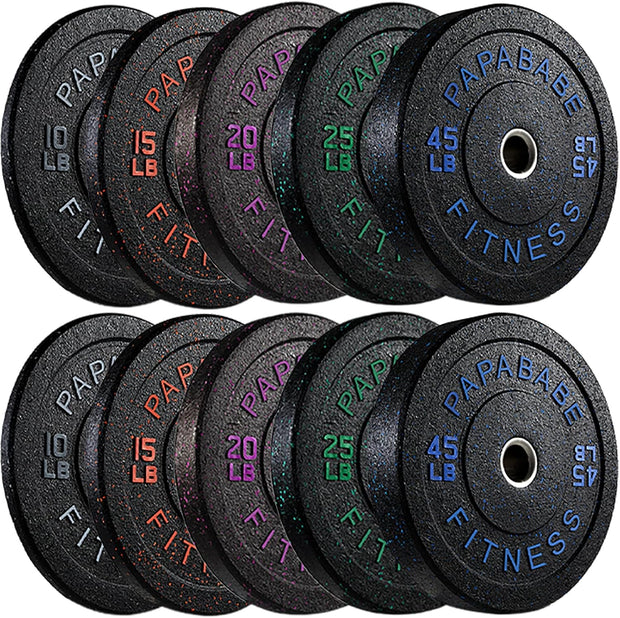 Papababe Weight Plates, 2-Inch Weights Plates Set, Floor Protective Rubber Weight Plates, 10-600lbs Bumper Plates for Barbell Strength Training & Weightlifting (Single/Pair/Full Set)
